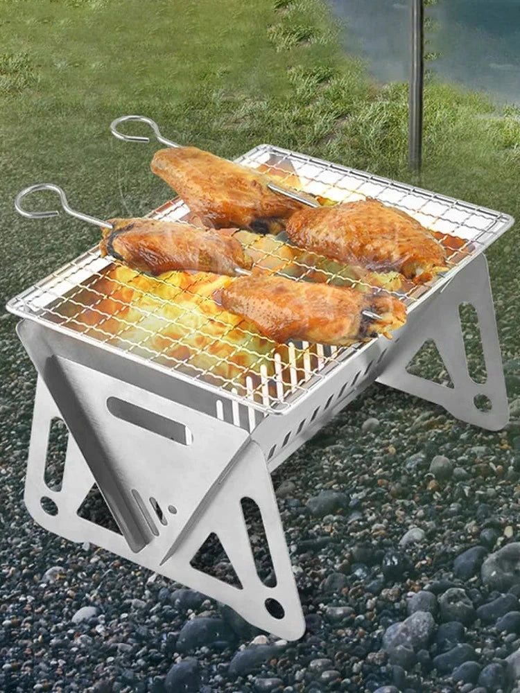 Churrasqueira Portátil Multifuncional em Aço Inoxidável - Grill Master