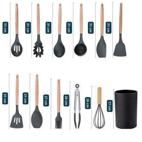 Kit 11 Utensílios de Cozinha em Silicone Minimalista