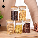 Kit 6 Potes de Vidro Redondos 160ml – Porta Temperos e Mantimentos em Borossilicato com Tampa de Bambu