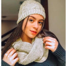 Kit Inverno com Gorro e Lenço em Tricot de Lã Trançada