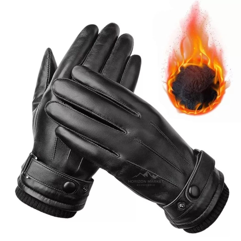 Luva de Couro Impermeável Térmica com Touch para Motoqueiro