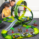 Pista Elétrica Infantil com Dinossauros – Brinquedo Educativo de Montar com Carros, Loopings e Acessórios Interativos,