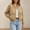 Jaqueta Bomber Feminina Decote V Caqui