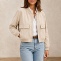 Jaqueta Bomber Feminina Decote V Bege