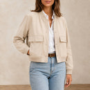 Jaqueta Bomber Feminina Decote V Bege
