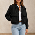 Jaqueta Bomber Feminina Decote V Preto
