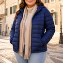 Jaqueta Puffer Feminina Plus Size Azul Marinho