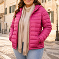 Jaqueta Puffer Feminina Plus Size Rosa Cereja
