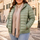 Jaqueta Puffer Feminina Plus Size Verde Ervilha