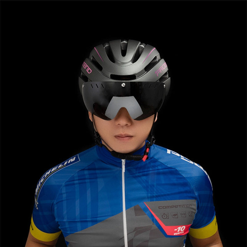 Capacete Ciclismo com Luz Traseira e Viseira Magnética Masculino/Feminino Promend