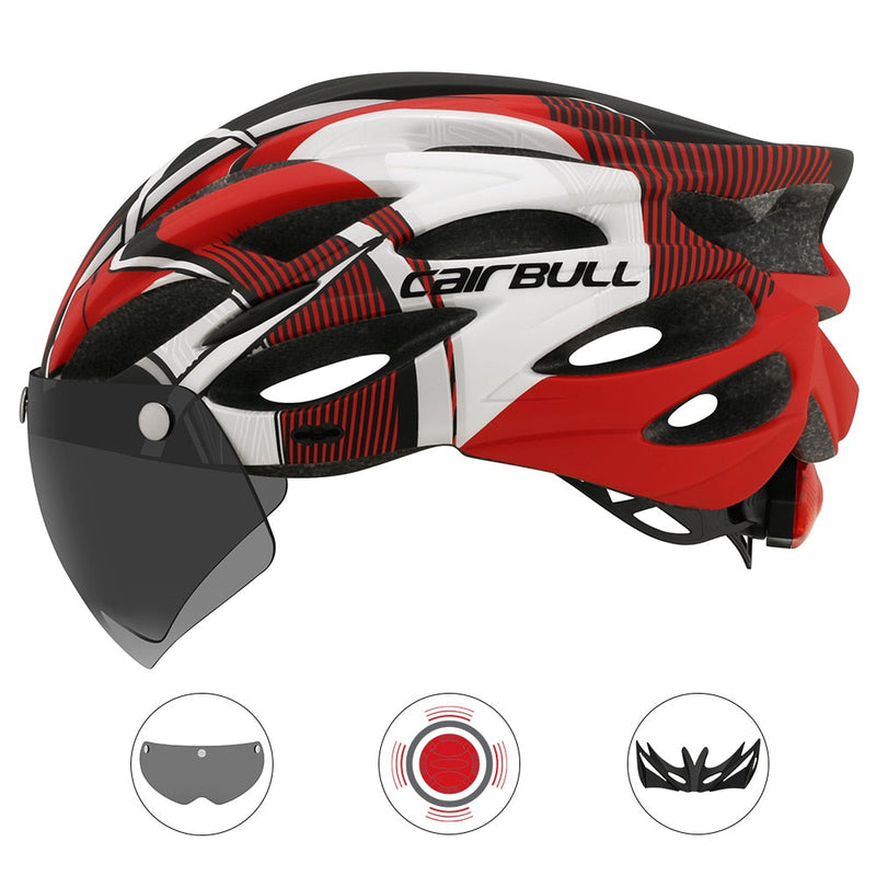 Capacete Ciclismo com Luz Traseira e Viseira Magnética Masculino/Feminino Cairbull