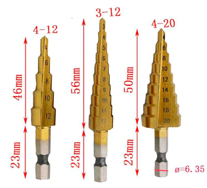 Kit 3 Brocas Escalonadas de Titânio